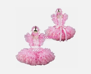 Rosa Satin abschließbar Sissy Baby Dienstmädchen Minikleid Cosplay Kostüm maßgeschneidert - Bild 1 von 7