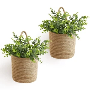 2 Pack Wall Hanging Rope Basket with Artificial Eucalyptus Farmhouse Decor, J... - Picture 1 of 7