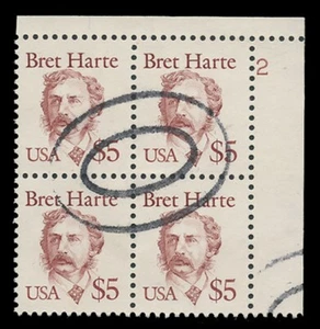 SC #2196b - $5.00 BRET DURO - BLOQUE DE PLACAS USADAS DE 4 - #2, U.R. - Imagen 1 de 1