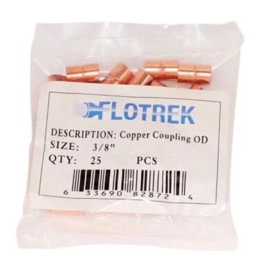 FLOTREK 3/8" OD HVAC Copper Coupling with Rolled Stop, W01009, C165-0002 , Pack of (25)