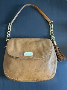 Michael Kors Bedford Brown Pebbled Leather Flap Shoulder Bag Hobo - Picture 1 of 12