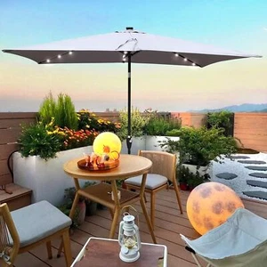 10x6.5ft Rectangular Solar LED Patio Umbrellas with Crank & Push Button Tilt - Picture 1 of 9