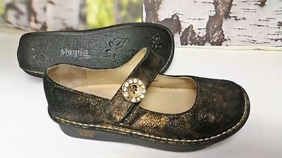 ALEGRIA Black Gold Tone Leather Mary Janes Women's  EUR 37/US 7 -7.5 M  NICE - Image 1 of 4
