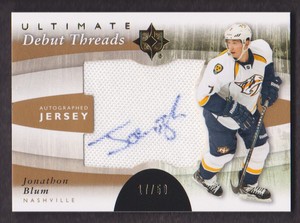 2011-12 Ultimate Collection Hockey Debut AUTO JERSEY DT-JB Jonathon Blum /50