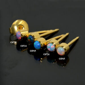 Sterile 24K Gold Plated Surgical Steel Birthstone Fire Opal Earring Stud 