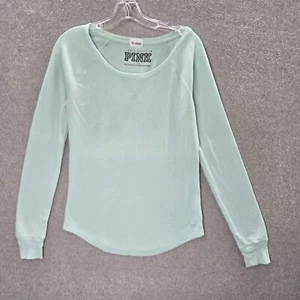 PINK Victoria's Secret Women Sleepwear Large Green Waffle Knit Shirt Pullover - Picture 1 of 9