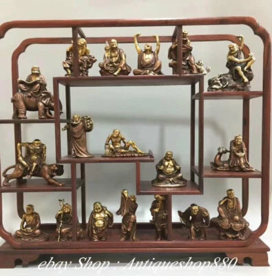 Conjunto de estatua de Buda Arhat Arhat Damo dorado bronce púrpura de 17" de China antigua Foto 1 de 4