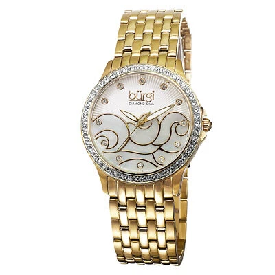 Women's Burgi BUR081YG Swiss Diamond MOP Wave Pattern Gold-tone Bracelet Watch - Image 1 of 4