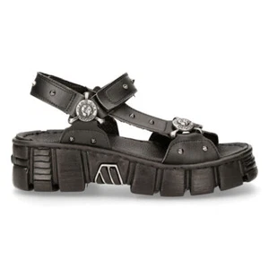New Rock Boots BIOS120-V1 Unisex Metallic Black Vegan Leather Sandal Punk Rock - Picture 1 of 8