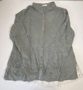 Crescent Damen Langarm Button Down Hemd Bluse Large grau Spitze Akzent hinten - Bild 1 von 12