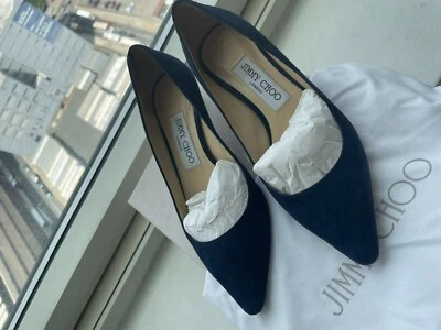 Jimmy Choo Romy-40 Pumps Pointy Toe Navy Suede Heels Size 5.5 (35.5) - With Box - Image 1 of 4