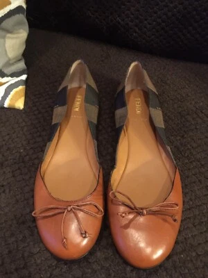 Fendi Mujer Pequin Cuero Rayas Colorblock Lona Ballet Pisos EE. UU. 10 UE 41 Foto 1 de 4