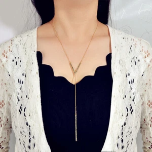 Fancy Gold Tone Lariat Necklace Dainty Link Chain Long Pendant Y Jewellery Gift - Picture 1 of 4