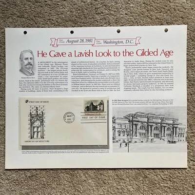 1981 RICHARD MORRIS HUNT ARCHITECT First Day of Issue Cover Envelope Stamp & + - Image 1 of 4