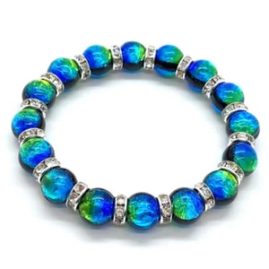 Firefly Glass Kerama Marine Bracelet Silver Rondelle 12mm 15cm #206 - Picture 1 of 6