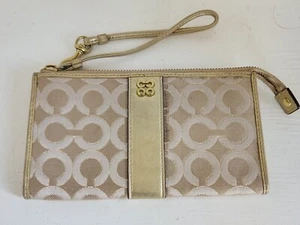 Coach Champagne Gold Beige Monogram C Pouch Wristlet Wallet - Picture 1 of 4