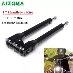 CNC Aluminum 1" Handlebar Risers 12" Extension Kit Heighten Riser For Harley 18+ - Picture 1 of 10