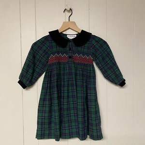 Vintage Polkatots Smocked Plaid/Tartan Long Sleeve Dress Velvety Accents, 3T. - Picture 1 of 8