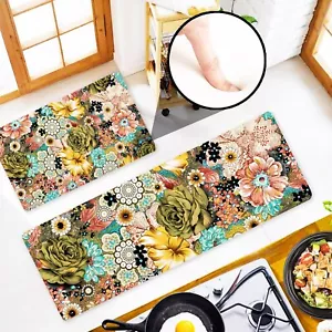 Spring Boho Floral Cushioned Anti Fatigue Kitchen Floor Rugs and Mats Set of ... - Picture 1 of 8