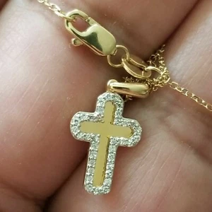 1.50 Ct Round Cut Simulated Diamond Cross Unisex Pendant 14K Yellow Gold Plated - Picture 1 of 5