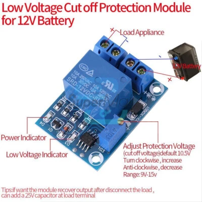 MARKENLOS DC 12V Battery Low Voltage Cut off Switch Controller Excessive Protection Module