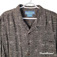 Bermuda Bay 100% Silk Hawaiian Button-Up Shirt Mens XL Gray Marlin Pattern