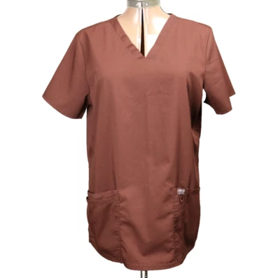 Cherokee V-Neck Solid Scrub Top Revolution Stretch Instrument Loop Brown M - Image 1 of 4
