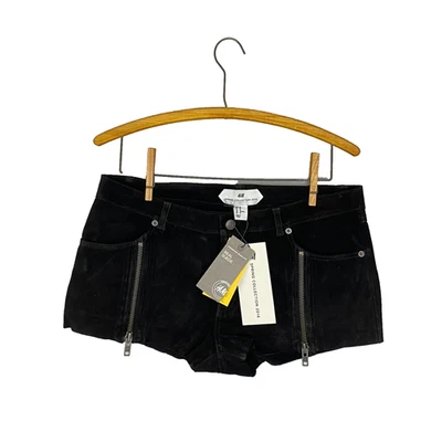 Pantalones cortos de gamuza negros H&M 10 M cremalleras motociclista gótico tiro bajo nuevos con etiquetas cuero Foto 1 de 4