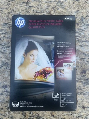 HP PREMIUM PLUS PHOTO PAPER 4X6"  Semi-GLOSS pack of 100 sheets NEW - Image 1 of 2