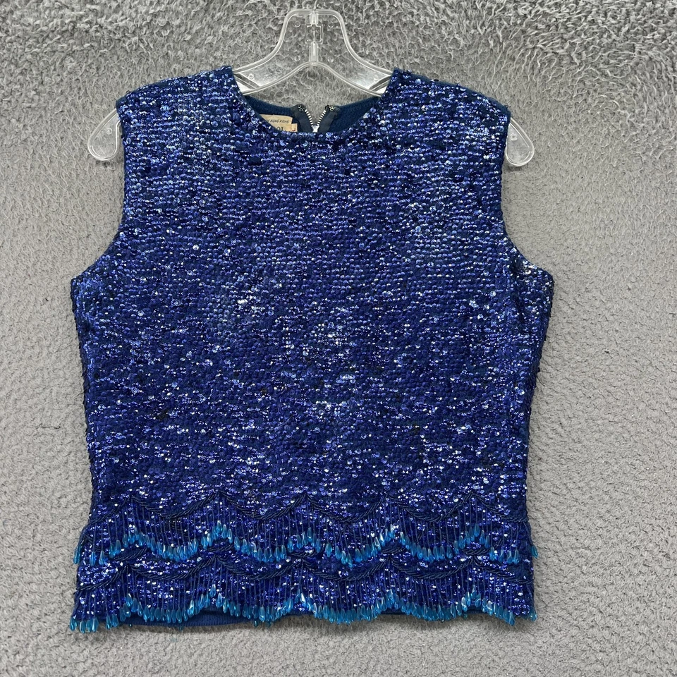 Top vintage con cuentas a mano para mujer flecos de lentejuelas grandes Hong Kong años 50 60 lana glamurosa Foto 1 de 4