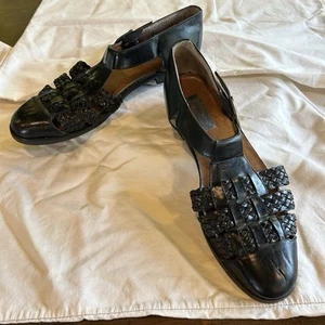 Stacy Adams Sandale Herren 10,5 Fischer Echtleder geflochtene Schnalle Knöchel schwarz - Bild 1 von 11