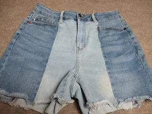 Judy Blue Womens Patchwork Shorts 1XL Cut Off Raw Hem Stretch - Picture 1 of 13