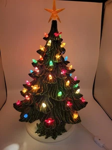 Vintage große 20"x12" beleuchtete Vögel & Glühbirnen Keramik Weihnachtsbaum inklusive Sockel - Bild 1 von 14