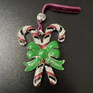 2012 Liz Claiborne Frohe Weihnachten Ornament Zuckerstange Schmuck Schleife Neu - Bild 1 von 7