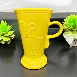 Fiesta Ware Yellow Cappuccino Latte Pedestal Mug Embossed Designed FLAWED - Picture 1 of 9