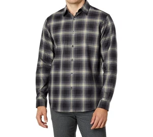 THEORY Shirt Mens Small Gray Plaid Button Up IRVING FLANELLA $225 - Picture 1 of 8