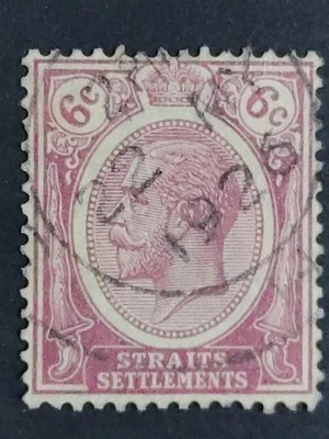 Straits Settlements 1921 1922-32 King George V Wmk MSCA 6c Scarlet - 1v Used #4 - Image 1 of 2
