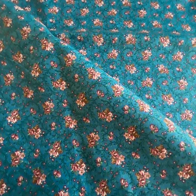 2 YD Vintage Rose Floral Fabric Blue Quilting Cotton VIP - Image 1 of 4