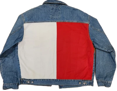 Tommy Hilfiger Trucker Jean Jacket Size 2XL Back Flag Logo Blue Denim Button Up - Image 1 of 4