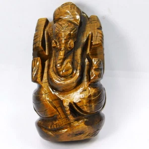 2.24" Natural Tigers Eye Ganesha Aventurine Hand Carved Statue Wisdom Prosperity - Picture 1 of 6