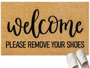 Welcome Natural Coir Doormat Please Remove Your Shoes Floor Mat Non-Slip Entr... - Picture 1 of 7