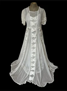 Antique 1930s Cream Long Dress With Satin Bows. Wedding Dress. Stunning. - Picture 1 of 24
