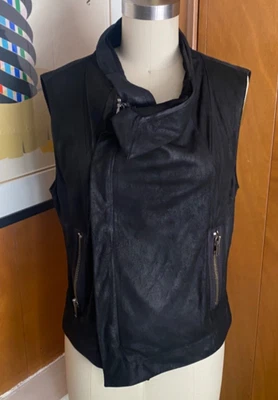 VEDA Black Leather Sleeveless Moto Jacket Vest Sz S M - Image 1 of 4