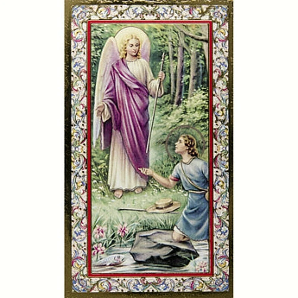 Image pieuse avec bordures dorées Saint Raphael Archange 10,5 cm x 6 cm