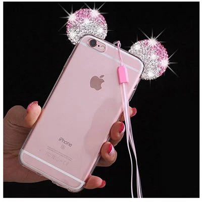 iPhone 7+/ 8+ PLUS - Pink Diamond Rhinestone Mouse Ears Rubber Case Cover - Image 1 of 4