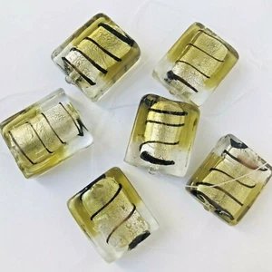 6 Silver Foiled Glass Lampwork Beads Charms Square 18 16 mm Chartreuse Green - Picture 1 of 9