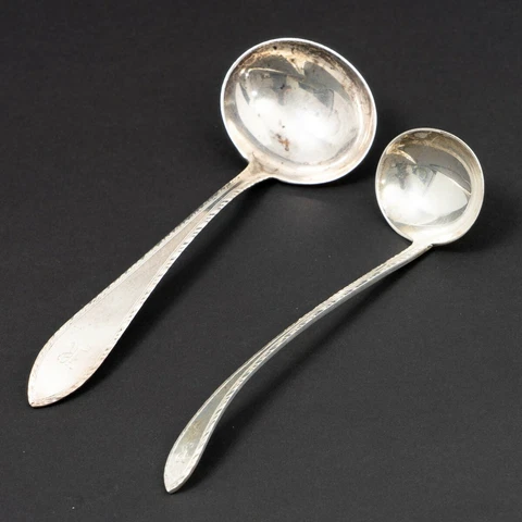Set of 2 Tiffany & Co. Sterling Silver Cream Ladle Spoons "Feather Edge" c1901 Cover