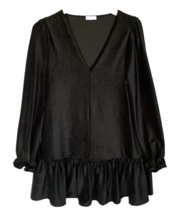 Miss Selfridge Women Velvet Mini Dress Black  M/8-10 Ruffle Hem V-Neck NWOT - Picture 1 of 4