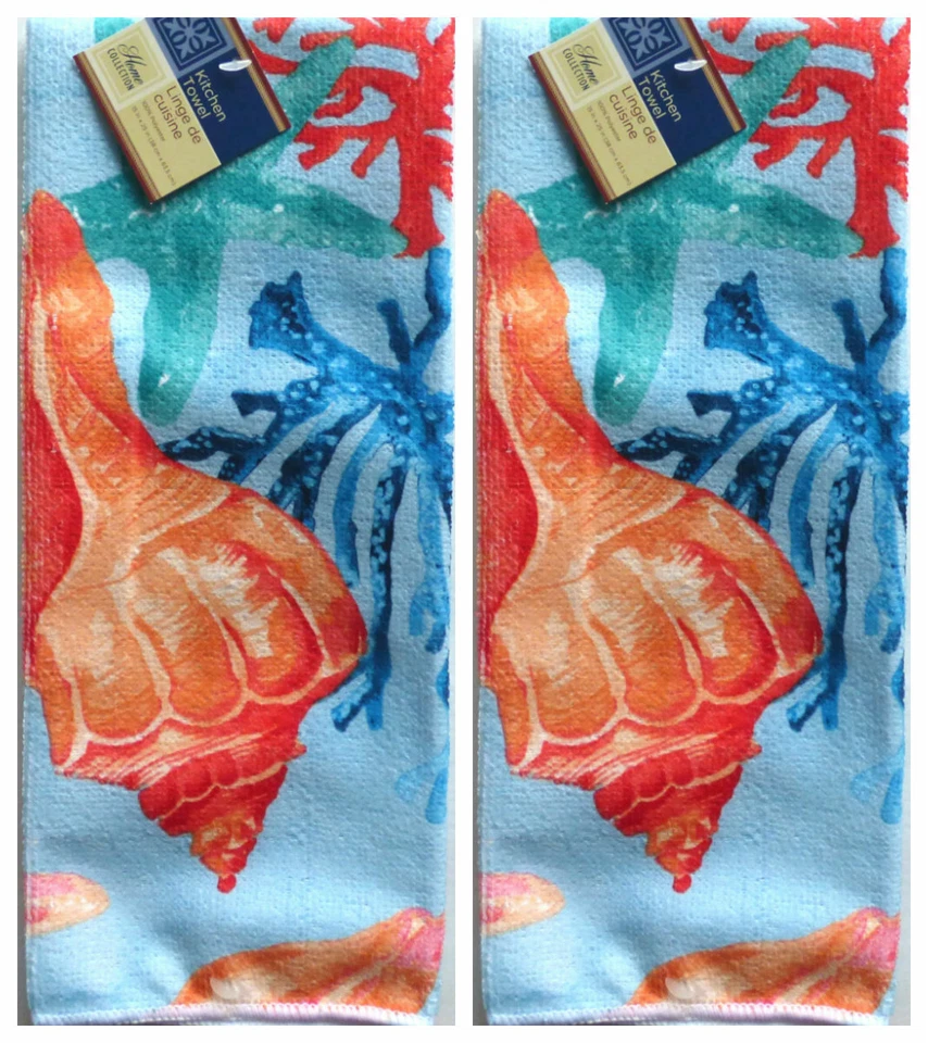 Set of 2 Home Collection Star Fish Sea Life Kitchen Towels 15x25 In.