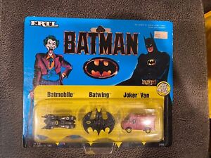 Vintage 1989 Ertl Batman Micro Size: Batmobile Batwing & Joker Van Sealed 2498